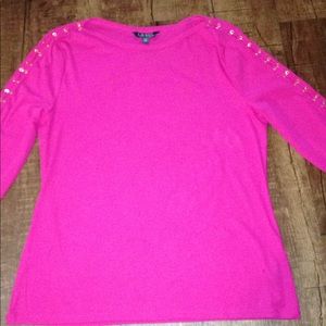 NWT Lauren RL Ladies Pink Top Lace Up Sleeves XXL